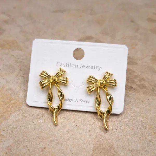 Korean__elegant_gold-tone_bow-shaped_dangle_earrings_/Anti_Tarnish