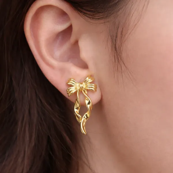 Korean__elegant_gold-tone_bow-shaped_dangle_earrings_/Anti_Tarnish