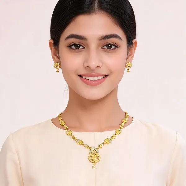 18kt_Gold_Plated_Floral_Link_Necklace_Earrings_Set_For_Women_|_Anti_Tarnish