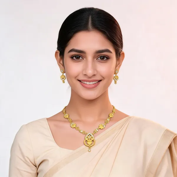 18kt_Gold_Plated_Floral_Link_Necklace_Earrings_Set_For_Women_|_Anti_Tarnish
