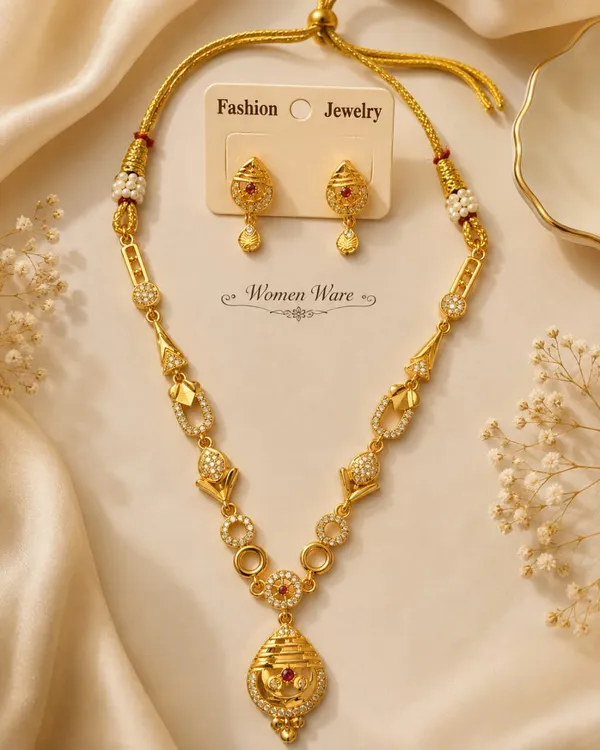 18kt_Gold_Plated_Floral_Traditional_Necklace_And_Earrings_Set_For_Women_|_Anti_Tarnish