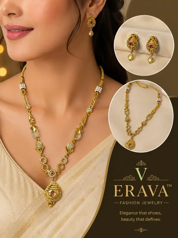 18kt_Gold_Plated_Floral_Traditional_Necklace_And_Earrings_Set_For_Women_|_Anti_Tarnish