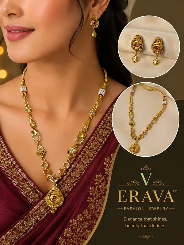 18kt_Gold_Plated_Floral_Traditional_Necklace_And_Earrings_Set_For_Women_|_Anti_Tarnish