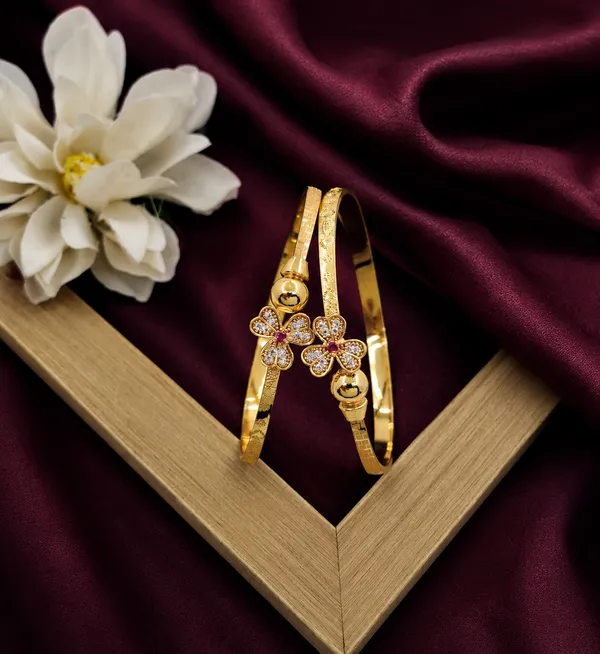 18kt_Gold_Plated_Floral_Stone_Accent_Bangle_Bracelet_For_Women_|_Anti_Tarnish