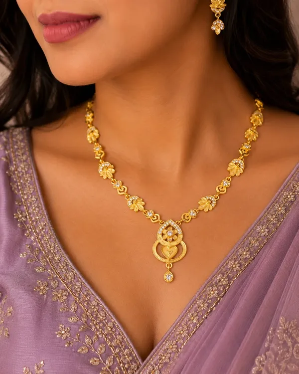 18kt_Gold_Plated_Floral_Link_Necklace_Earrings_Set_For_Women_|_Anti_Tarnish