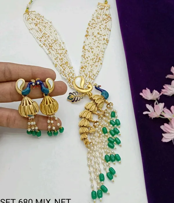Multicolor_18kt_Gold_Plated_Beaded_Peacock_Necklace_Set_For_Women_|_Anti_Tarnish
