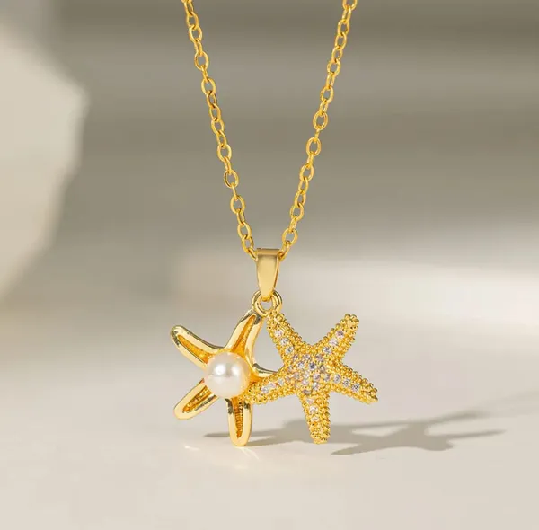 18kt_Gold_Tone_Star_Fish_with_Stone__Necklace__Pandent_for_Women_/Anti_Tarnish