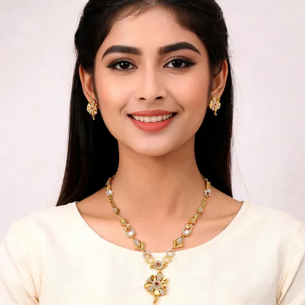 18kt_Gold_Plated_Floral_Traditional_Necklace_And_Earrings_Set_For_Women_|_Anti_Tarnish