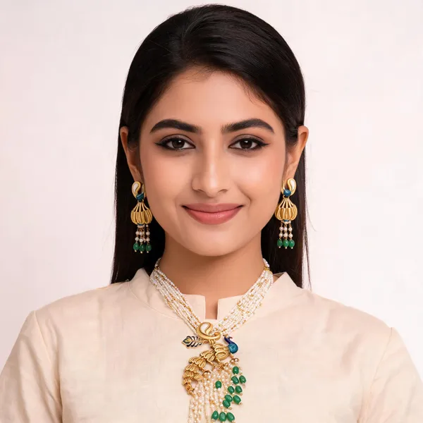 Multicolor_18kt_Gold_Plated_Beaded_Peacock_Necklace_Set_For_Women_|_Anti_Tarnish
