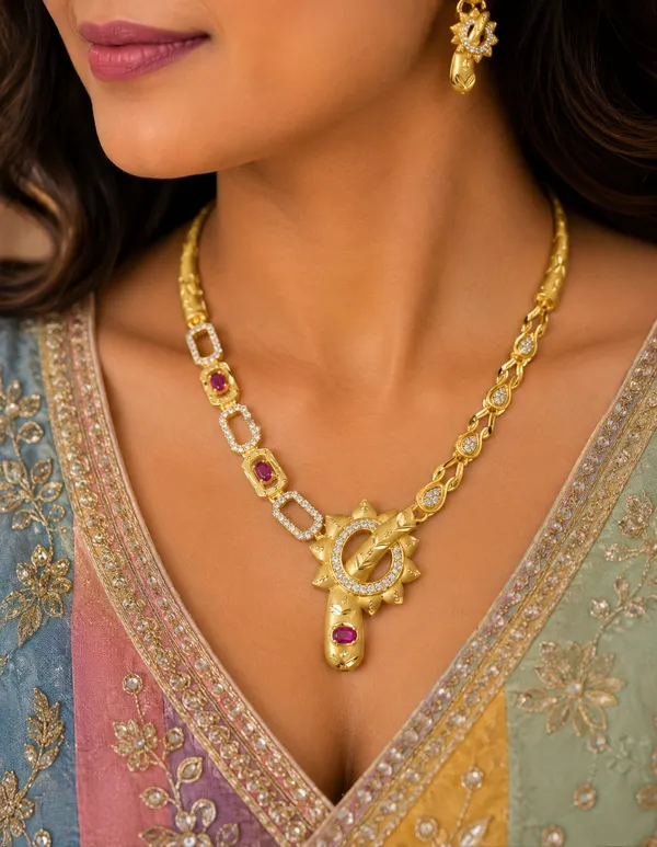 18kt_Gold_Plated_Red_Stone_Floral_Necklace_Set_For_Women_|_Anti_Tarnish