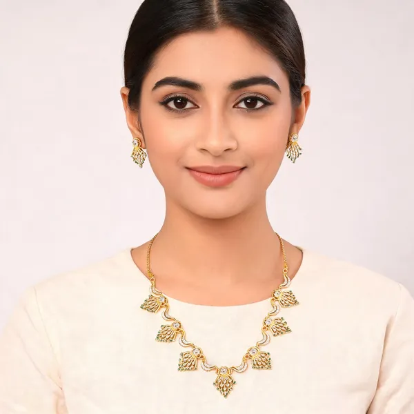 18kt_Gold_Plated_Leaf_Motif_Necklace_Earrings_Set_For_Women_|_Anti_Tarnish