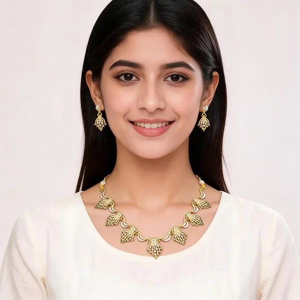 18kt_Gold_Plated_Leaf_Motif_Necklace_Earrings_Set_For_Women_|_Anti_Tarnish