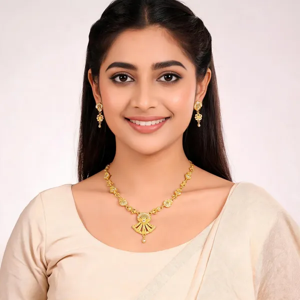 18kt_Gold_Plated_Fan_Pendant_Necklace_And_Earrings_Set_For_Women_|_Anti_Tarnish