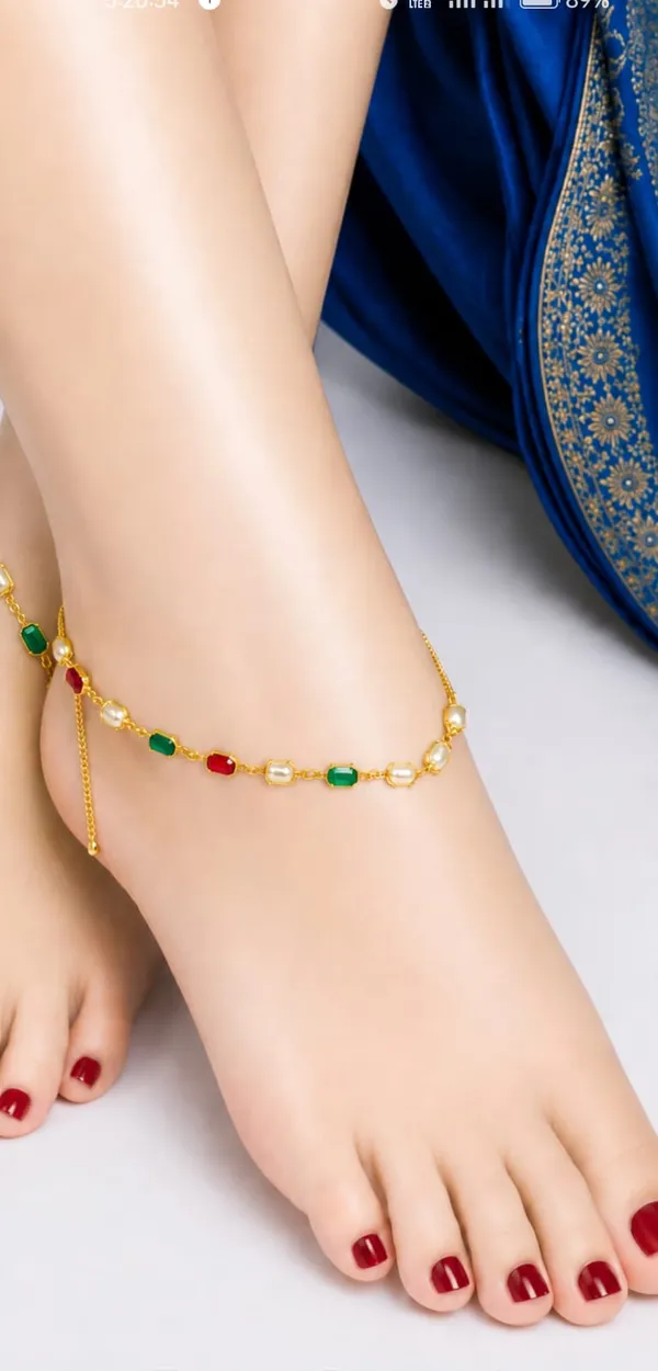 18kt_Gold_Plated_Green_Red_Stone_Beaded_Chain_Anklets_For_Women_|_Anti_Tarnish