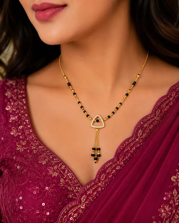 18kt_Gold_Plated_Black_Beaded_Triangular_Pendant_Necklace_For_Women_|_Anti_Tarnish