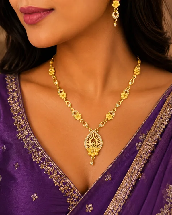 18kt_Gold_Plated_Floral_Teardrop_Necklace_Earrings_Set_For_Women_|_Anti_Tarnish
