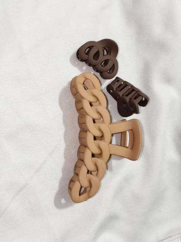 Beige_And_Brown_Chain_Design_Hair_Claw_Clips_Set_Pack_Of_3