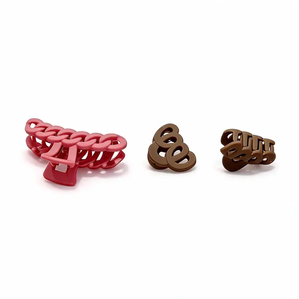 Pink_And_Brown_Chain_Link_Hair_Clips_Set_Pack_Of_3