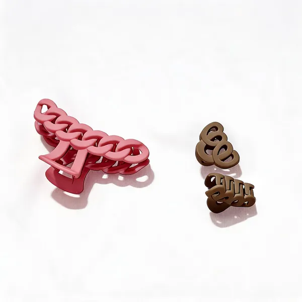 Pink_And_Brown_Chain_Link_Hair_Clips_Set_Pack_Of_3