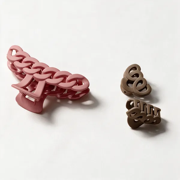 Pink_And_Brown_Chain_Link_Hair_Clips_Set_Pack_Of_3