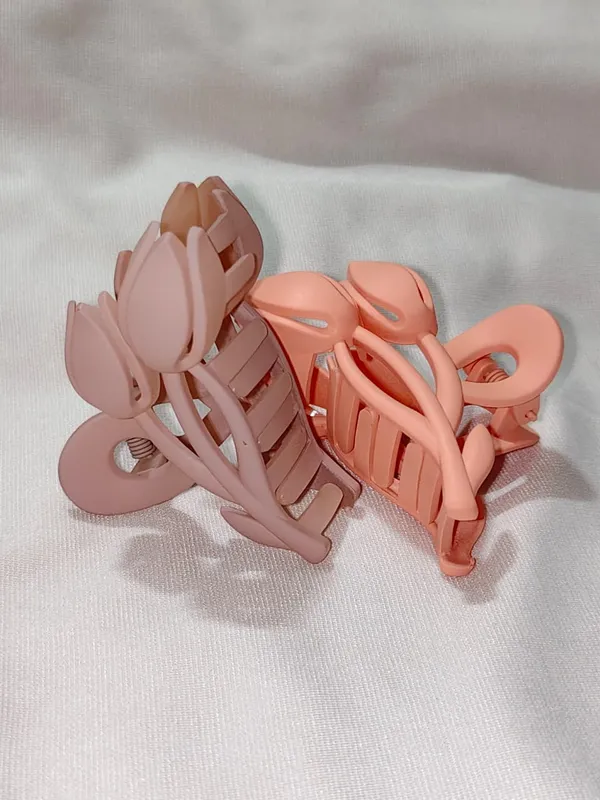 Peach_And_Mauve_Floral_Hair_Claw_Clips_Set_Pack_Of_3