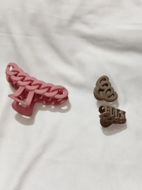 Pink_And_Brown_Chain_Link_Hair_Clips_Set_Pack_Of_3
