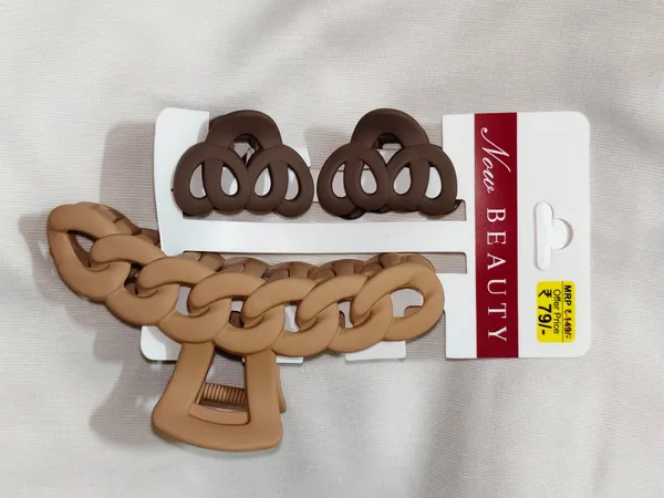 Beige_And_Brown_Chain_Design_Hair_Claw_Clips_Set_Pack_Of_3