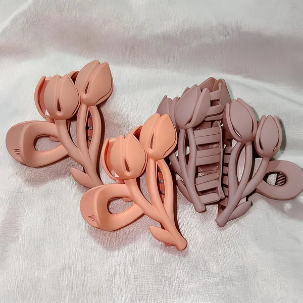Peach_And_Mauve_Floral_Hair_Claw_Clips_Set_Pack_Of_3