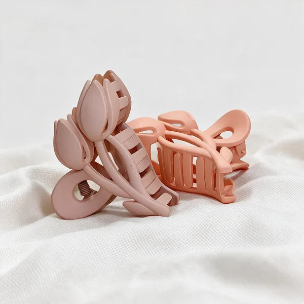 Peach_And_Mauve_Floral_Hair_Claw_Clips_Set_Pack_Of_3
