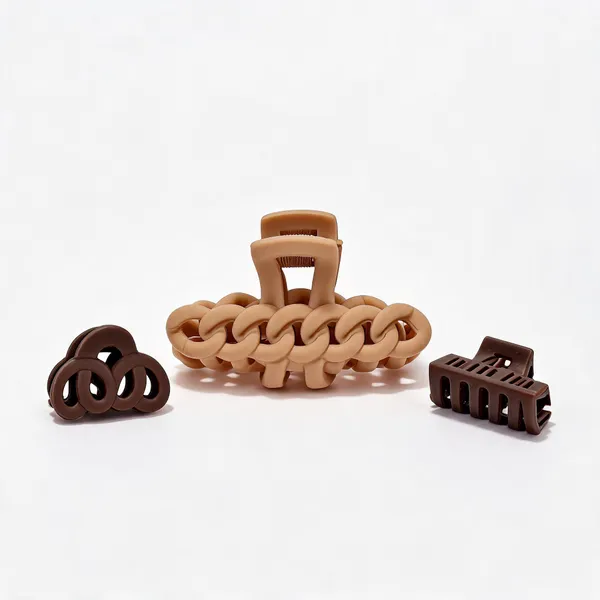 Beige_And_Brown_Chain_Design_Hair_Claw_Clips_Set_Pack_Of_3