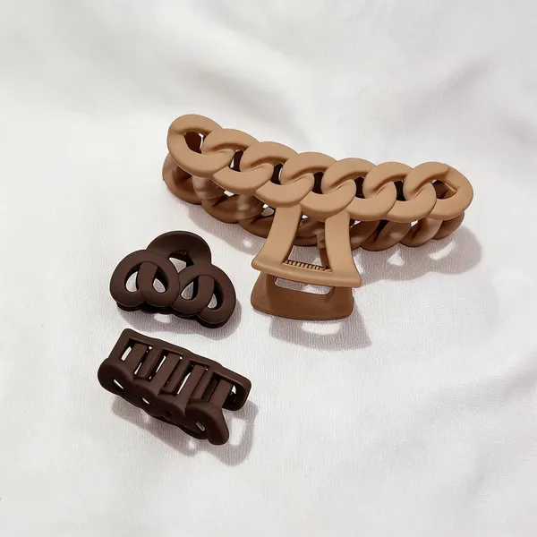 Beige_And_Brown_Chain_Design_Hair_Claw_Clips_Set_Pack_Of_3
