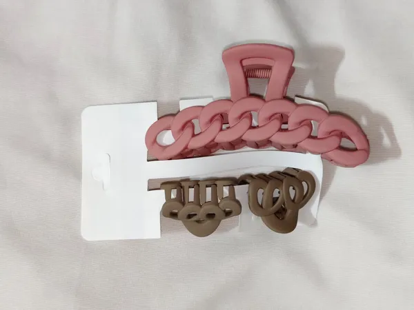 Pink_And_Brown_Chain_Link_Hair_Clips_Set_Pack_Of_3