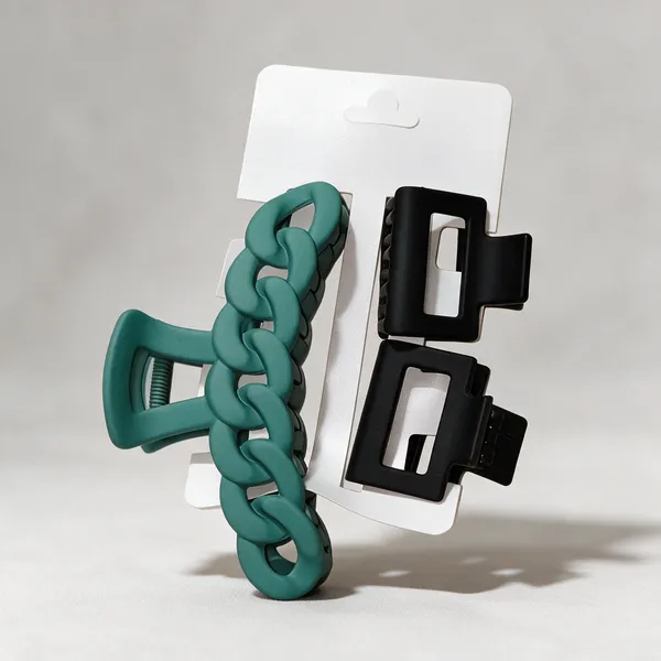 Teal_And_Black_Chain_Design_Hair_Clips_Set_Pack_Of_3
