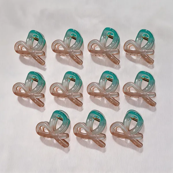 Peach_And_Teal_Translucent_Hair_Claw_Clip_Pack_Of_11