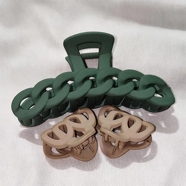 Green_And_Beige_Chain_And_Floral_Hair_Clip_Set_Pack_Of_3