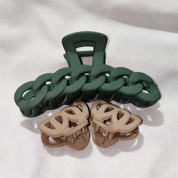 Green_And_Beige_Chain_And_Floral_Hair_Clip_Set_Pack_Of_3