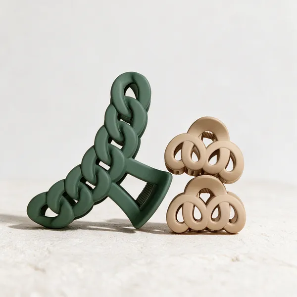 Green_And_Beige_Chain_And_Floral_Hair_Clip_Set_Pack_Of_3