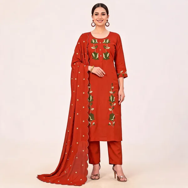 Rust_Embroidered_Straight_Kurta_Pant_Dupatta_Set_For_Women