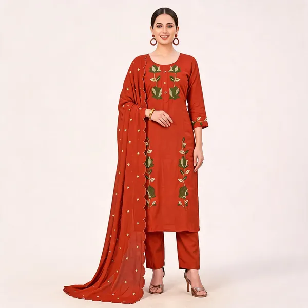Rust_Embroidered_Straight_Kurta_Pant_Dupatta_Set_For_Women