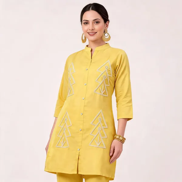 Yellow_Cotton_Embroidered_Straight_Kurta_Pant_Set_For_Women