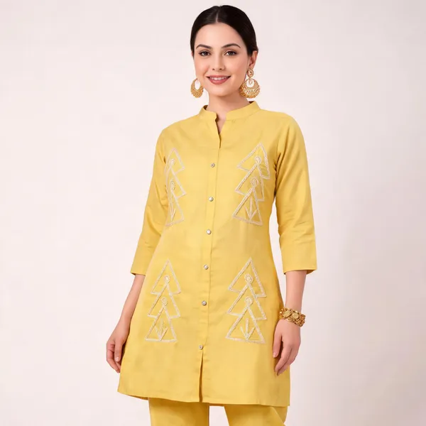 Yellow_Cotton_Embroidered_Straight_Kurta_Pant_Set_For_Women