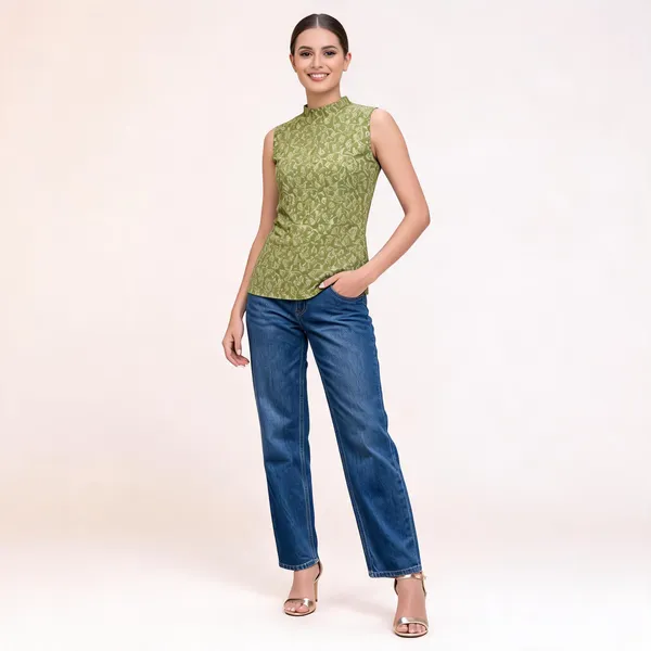 Pista_Green_Cotton_Floral_Print_Sleeveless_High_Neck_Top_For_Women