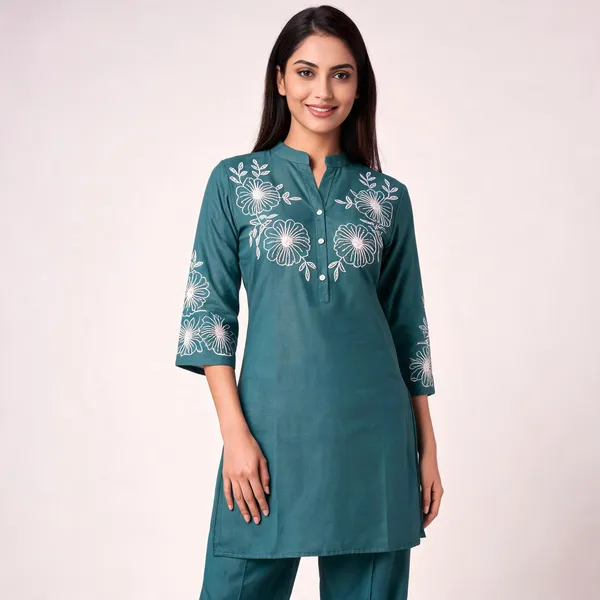 Teal_Cotton_Embroidered_Straight_Kurta_Palazzo_Set_For_Women
