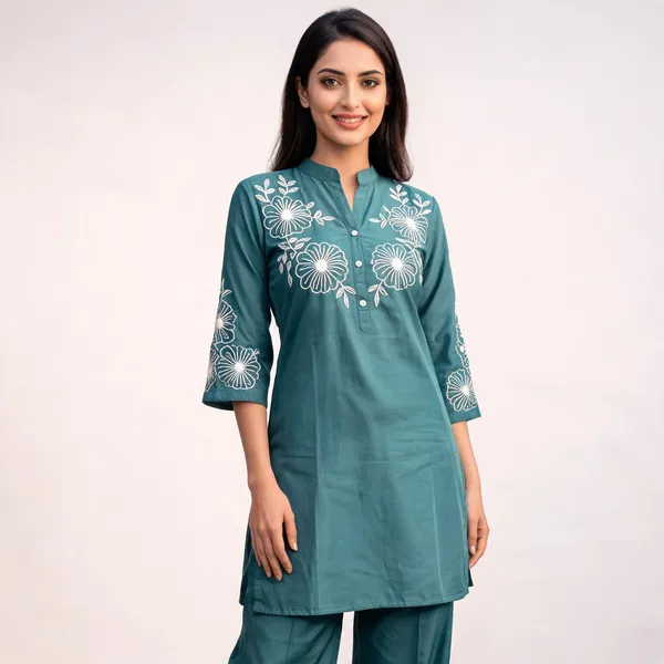 Teal_Cotton_Embroidered_Straight_Kurta_Palazzo_Set_For_Women