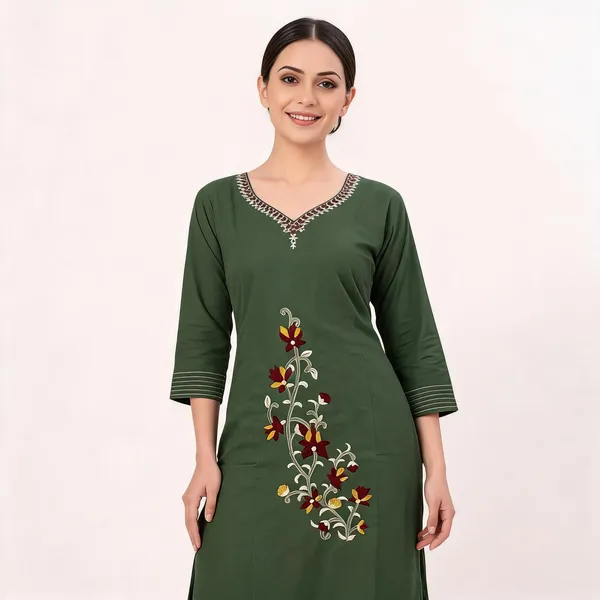 Green_Cotton_Floral_Embroidered_Straight_Kurta_Palazzo_Set_For_Women