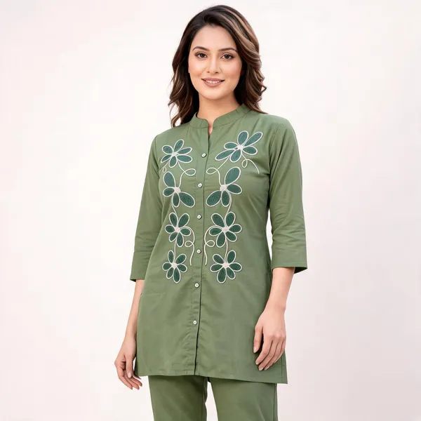 Green_Cotton_Floral_Embroidered_Kurta_Pant_Co-Ord_Set_For_Women