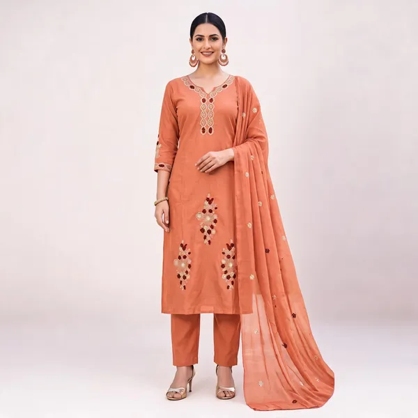 Peach_Embroidered_Straight_Kurta_Pant_Dupatta_Set_For_Women