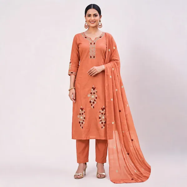 Peach_Embroidered_Straight_Kurta_Pant_Dupatta_Set_For_Women