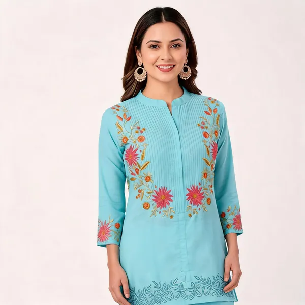 Sky_Blue_Floral_Embroidered_Straight_Kurta_Pant_Set_For_Women