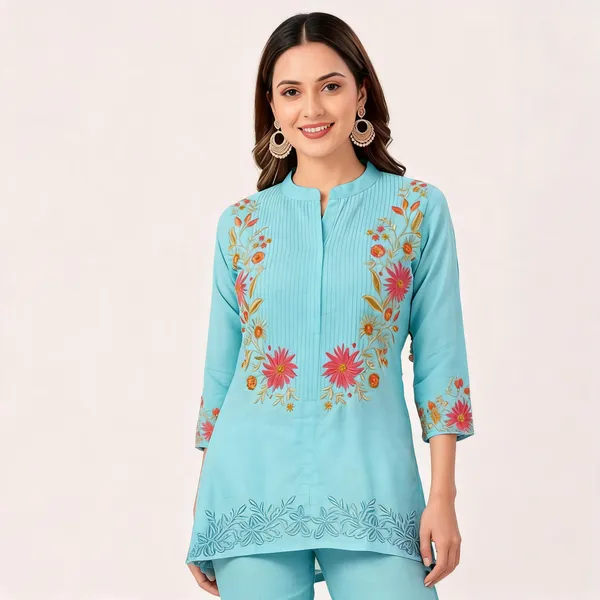 Sky_Blue_Floral_Embroidered_Straight_Kurta_Pant_Set_For_Women